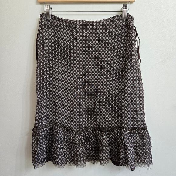 Tintoretto Women Vtg Y2K Euro Cottage Brown Floral Print Ruffle Hem Skirt 4/6 - Picture 6 of 11
